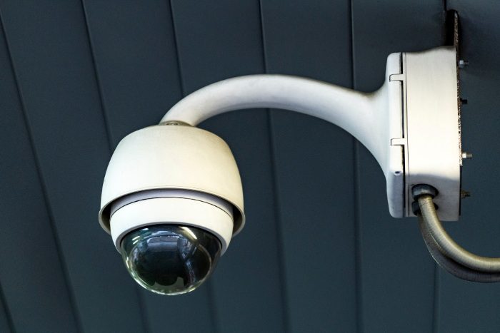Outdoor CCTV security camera mounted on a wall.