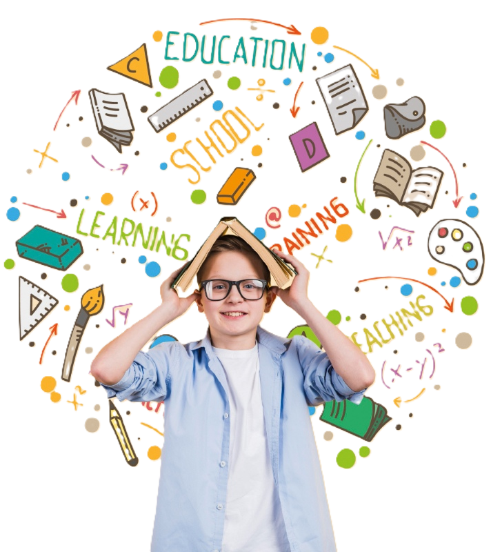 Happy school student with books representing creative learning, education, and academic growth