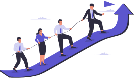 Team climbing upward arrow representing growth, progress, leadership, and success