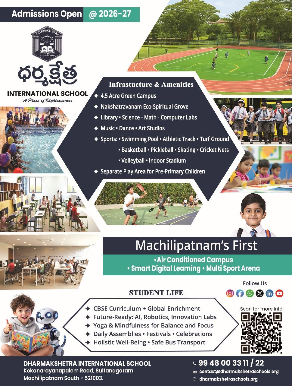 Admissions open 2026–27 at Dharmakshetra International School Machilipatnam